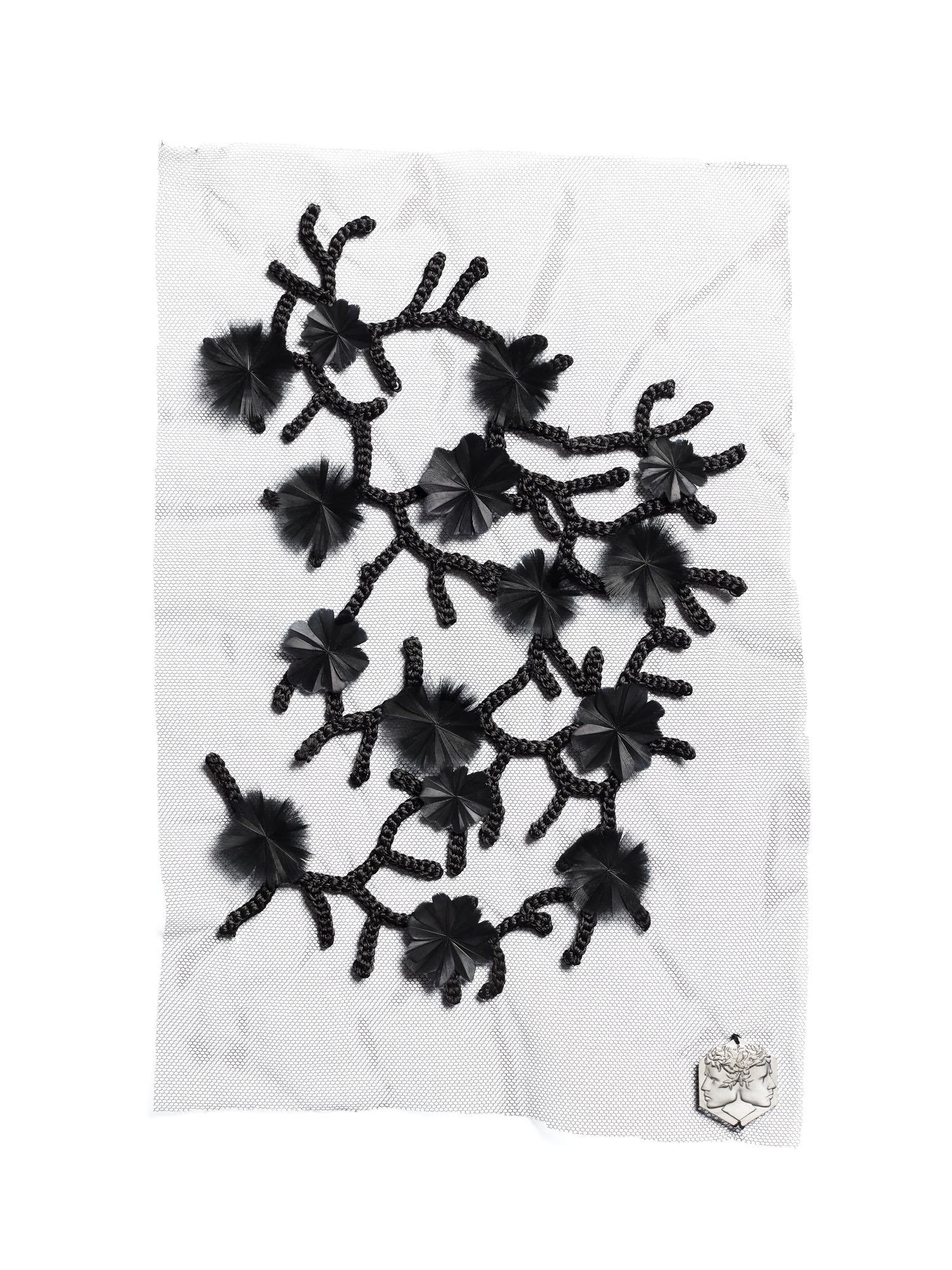 Echantillon plumasserie, Queen of night. Couleur : noir Catégorie : Embroidery