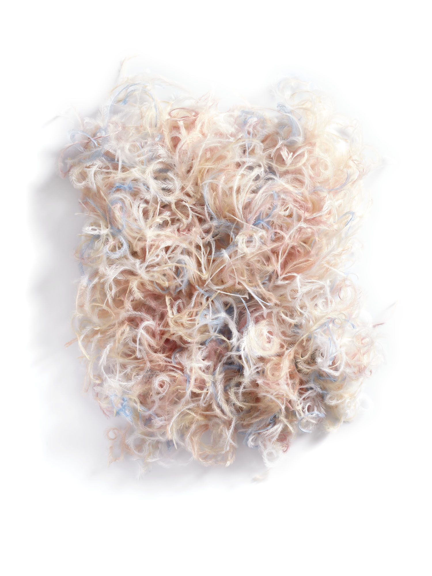 Echantillon plumasserie, Orseis. Couleur : blanc, rose, bleu, Catégorie : Fluffy