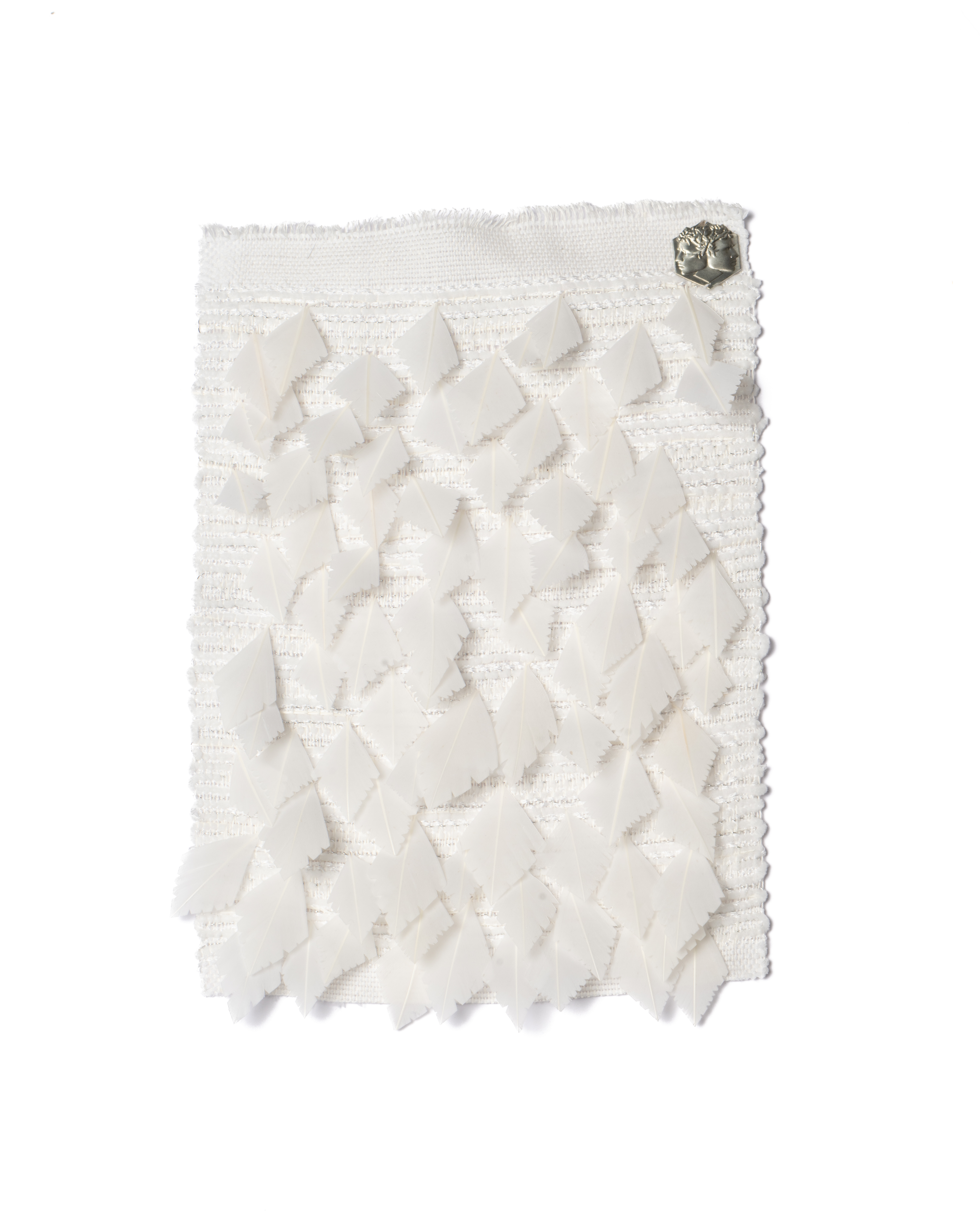 Echantillon plumasserie, Frosted leaf. Catégorie : White