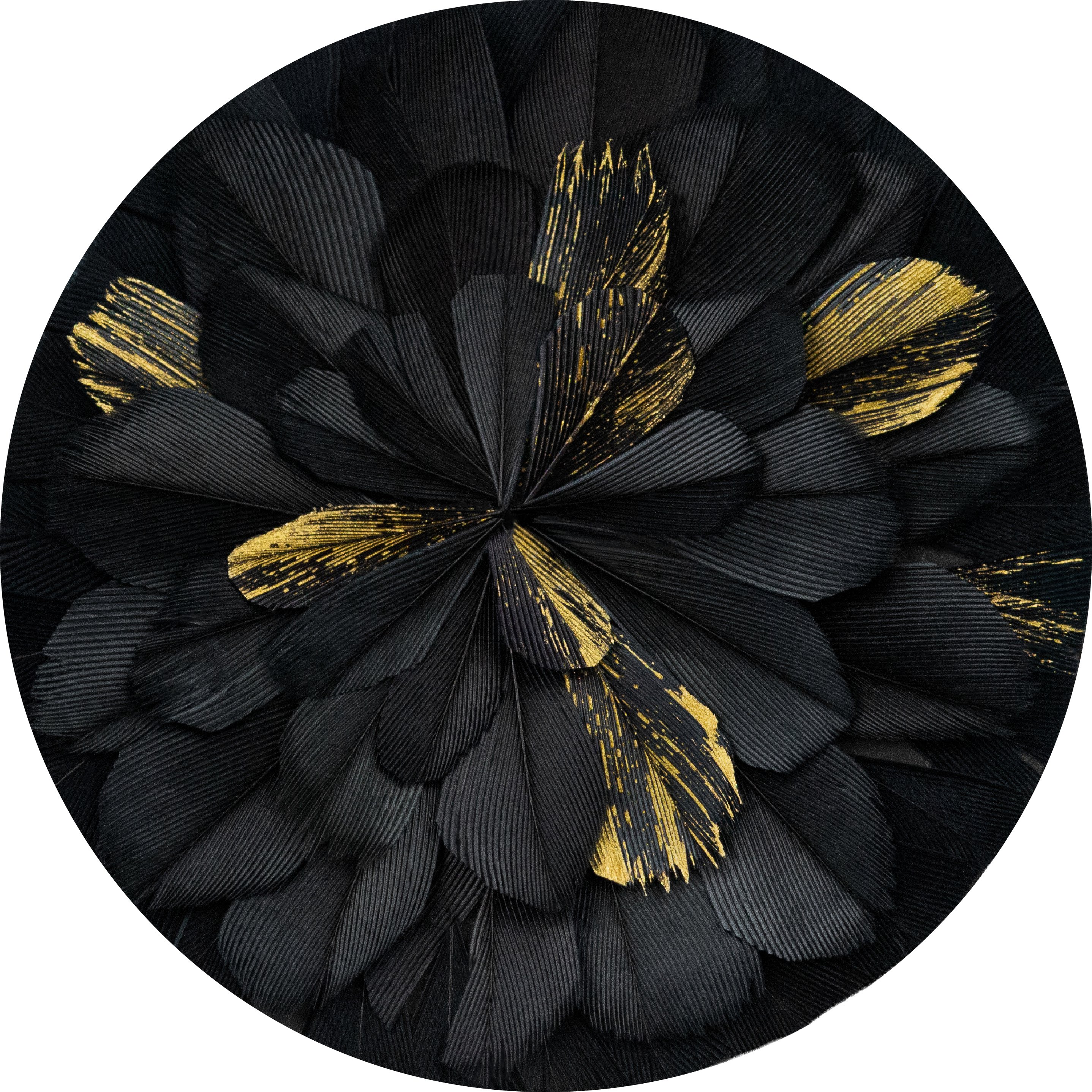 Echantillon microplumasserie, Goldenflower. Couleur : Doré, Noir Catégorie : Vegetal