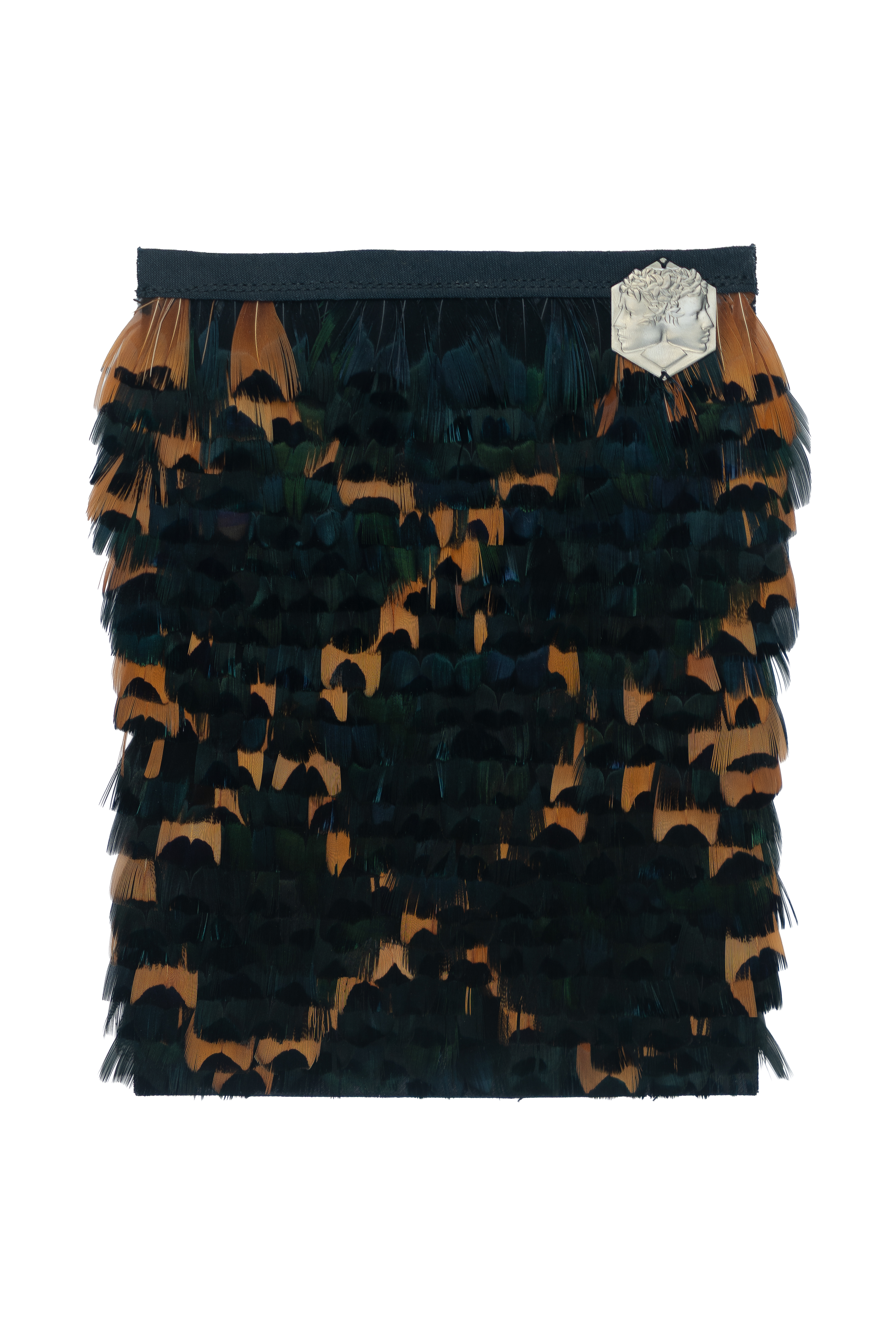 Echantillon plumasserie, woodysquare. Couleur : Vert, Orange Catégorie : Graphic