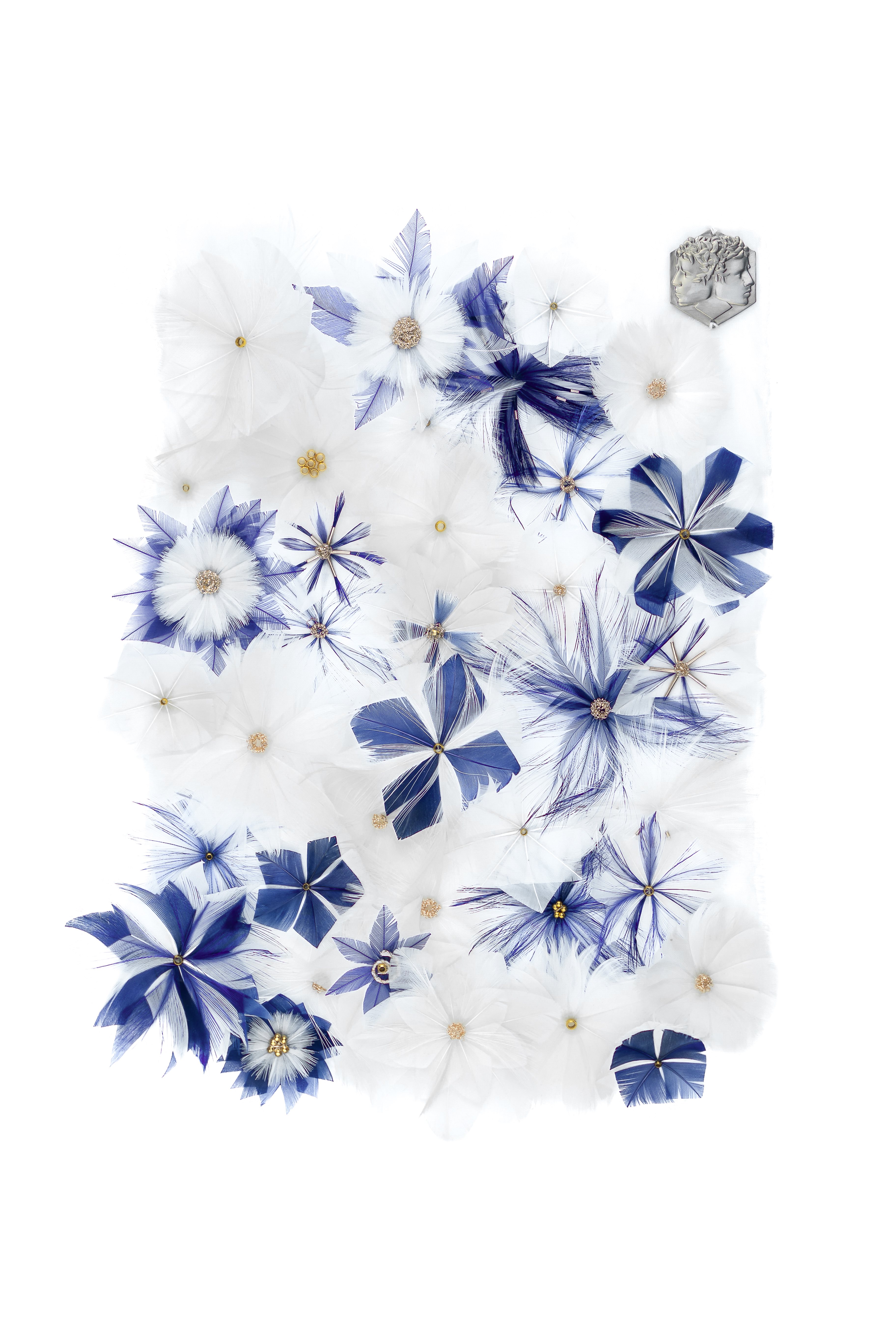 Echantillon plumasserie, the-au-jardin-II. Couleur : Blanc, Bleu Catégorie : Vegetal