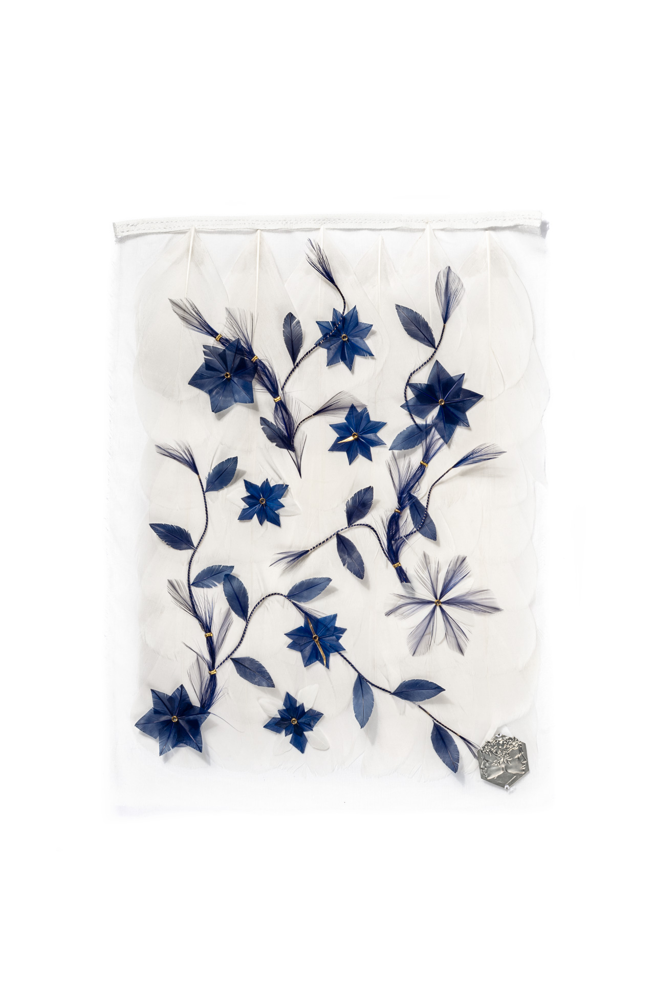 Echantillon plumasserie, the-au-jardin-II. Couleur : Blanc, Bleu Catégorie : Vegetal